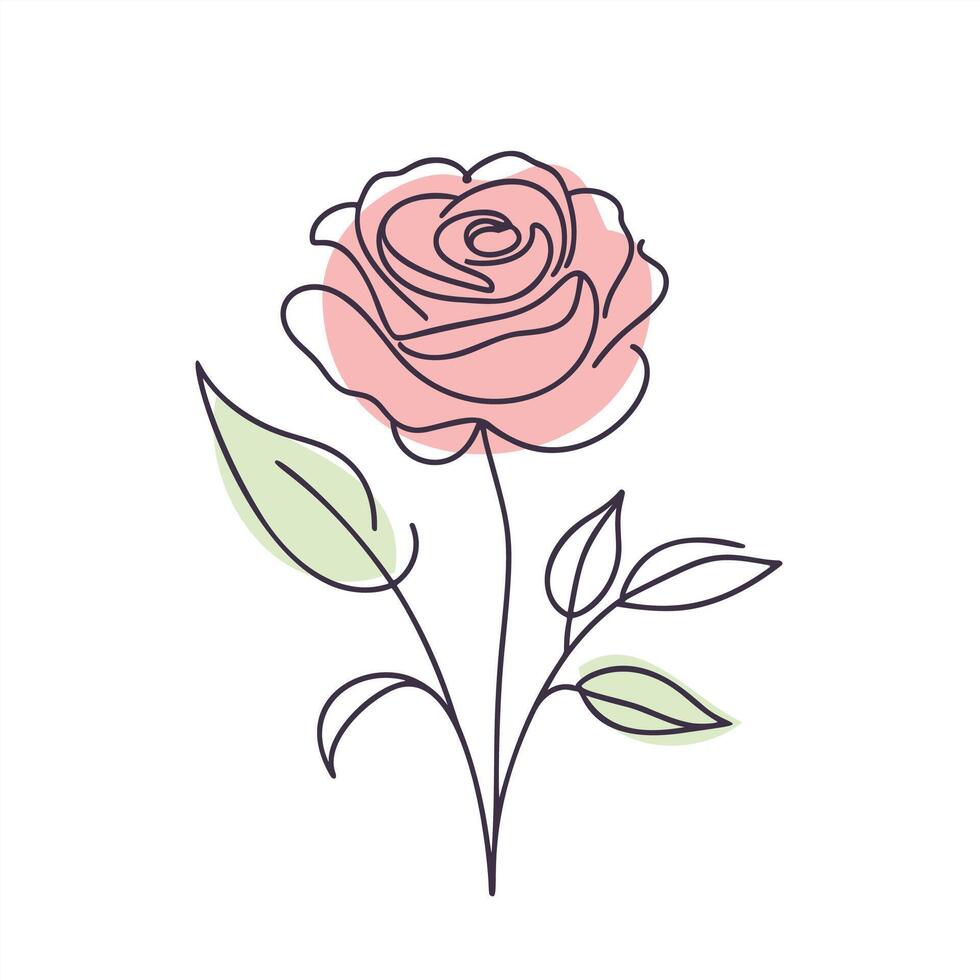 Rose. One line art drawing. Black lines on a white background. vector