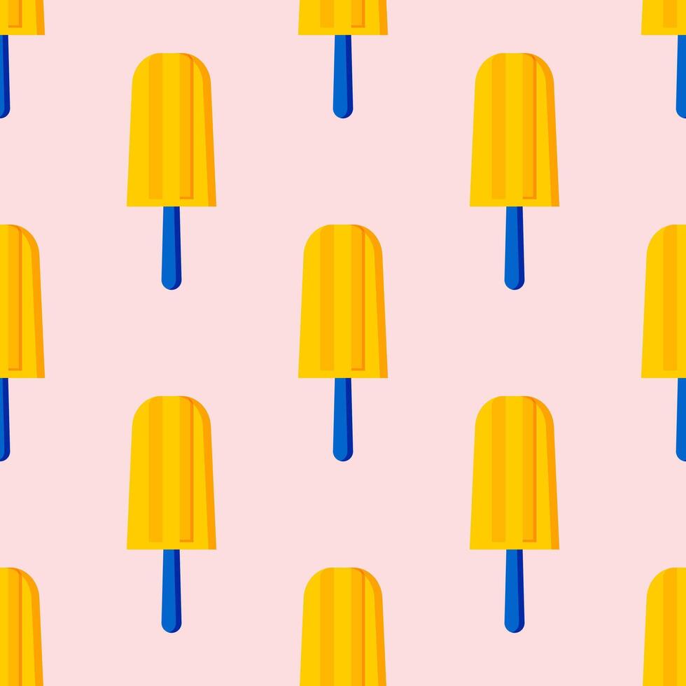 Yellow popsicles on a pink background form a cute seamless pattern. vector