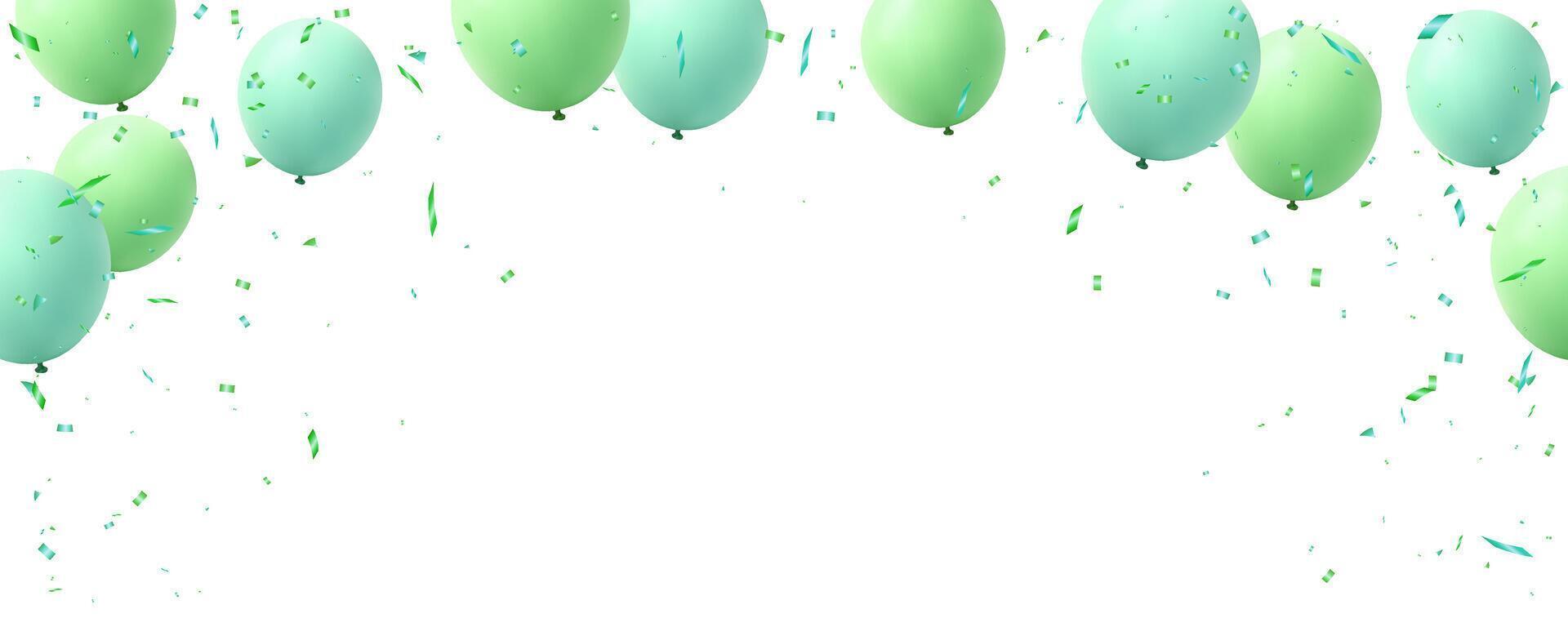 green balloons and confetti for grand opening luxury greeting card. frame template vector