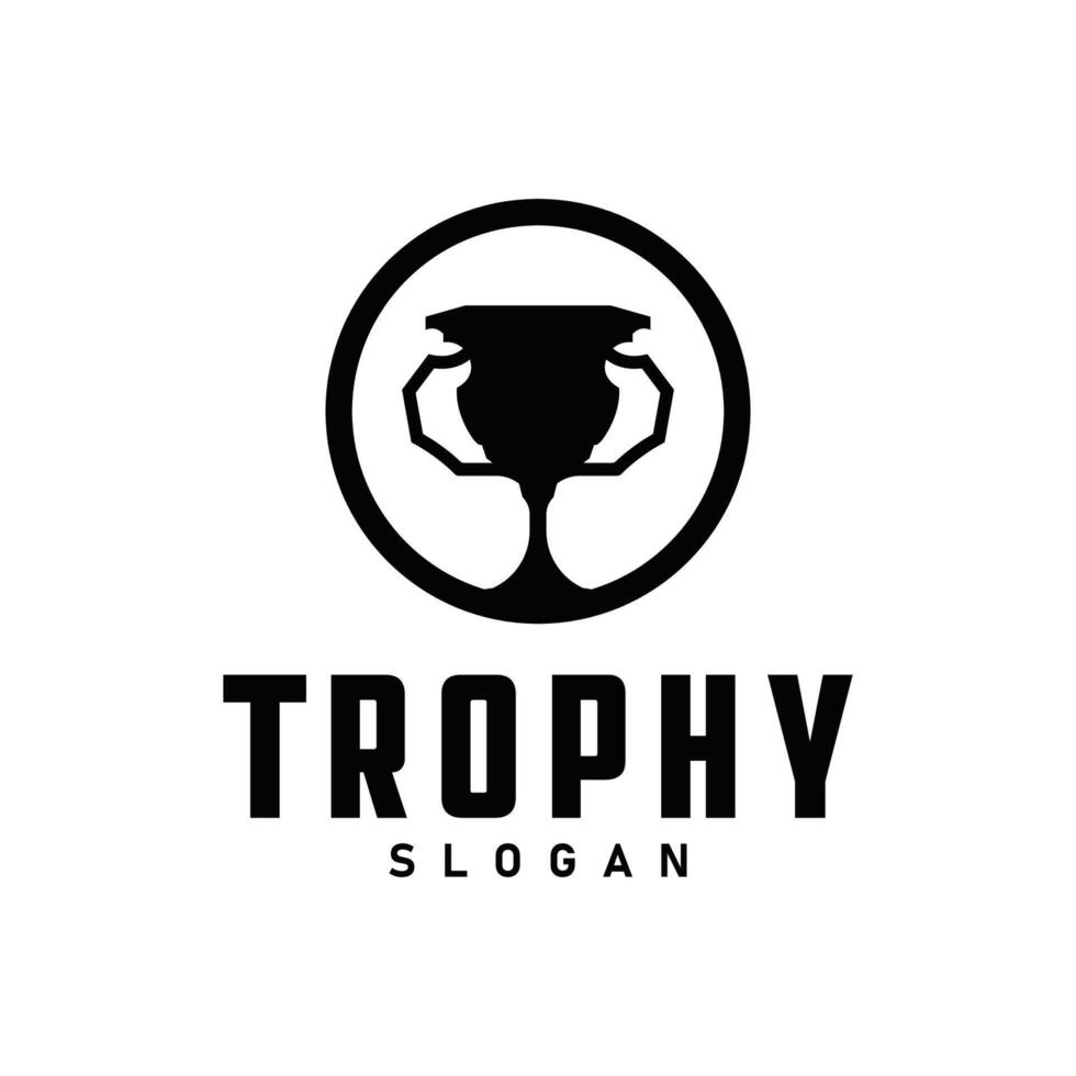 Trophy Logo, Sports Tournament Championship Cup Design. Minimalist Antique Victory Award vector