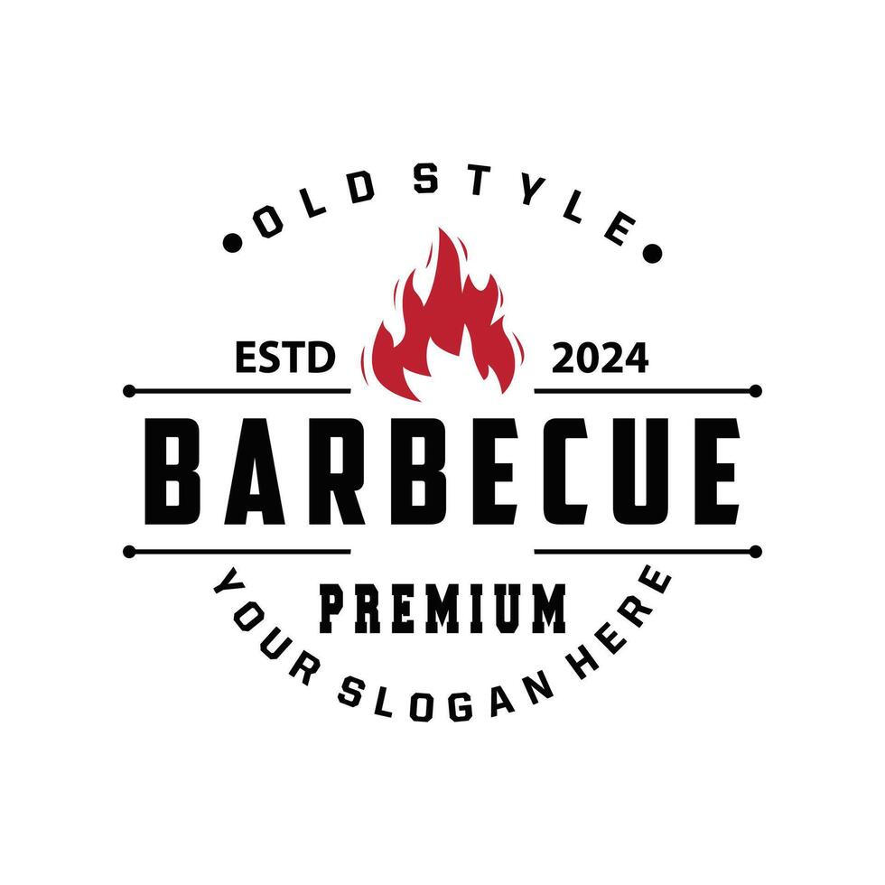 Illustration of a restaurant design with a vintage barbecue logo concept with the concept of a fire burning on a simple bbq hot grill vector