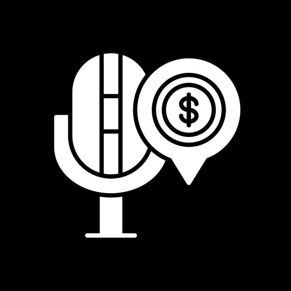 Finanzas podcast glifo invertido icono diseño vector