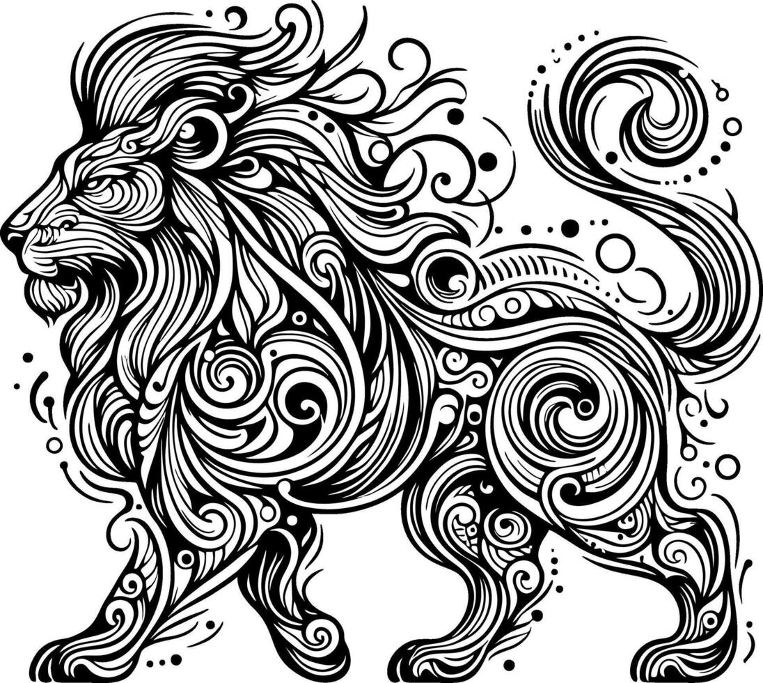 Wild Lion Head Tattoo Collection Illustrations Predator Face Abstract black and white Lineart Sketches vector