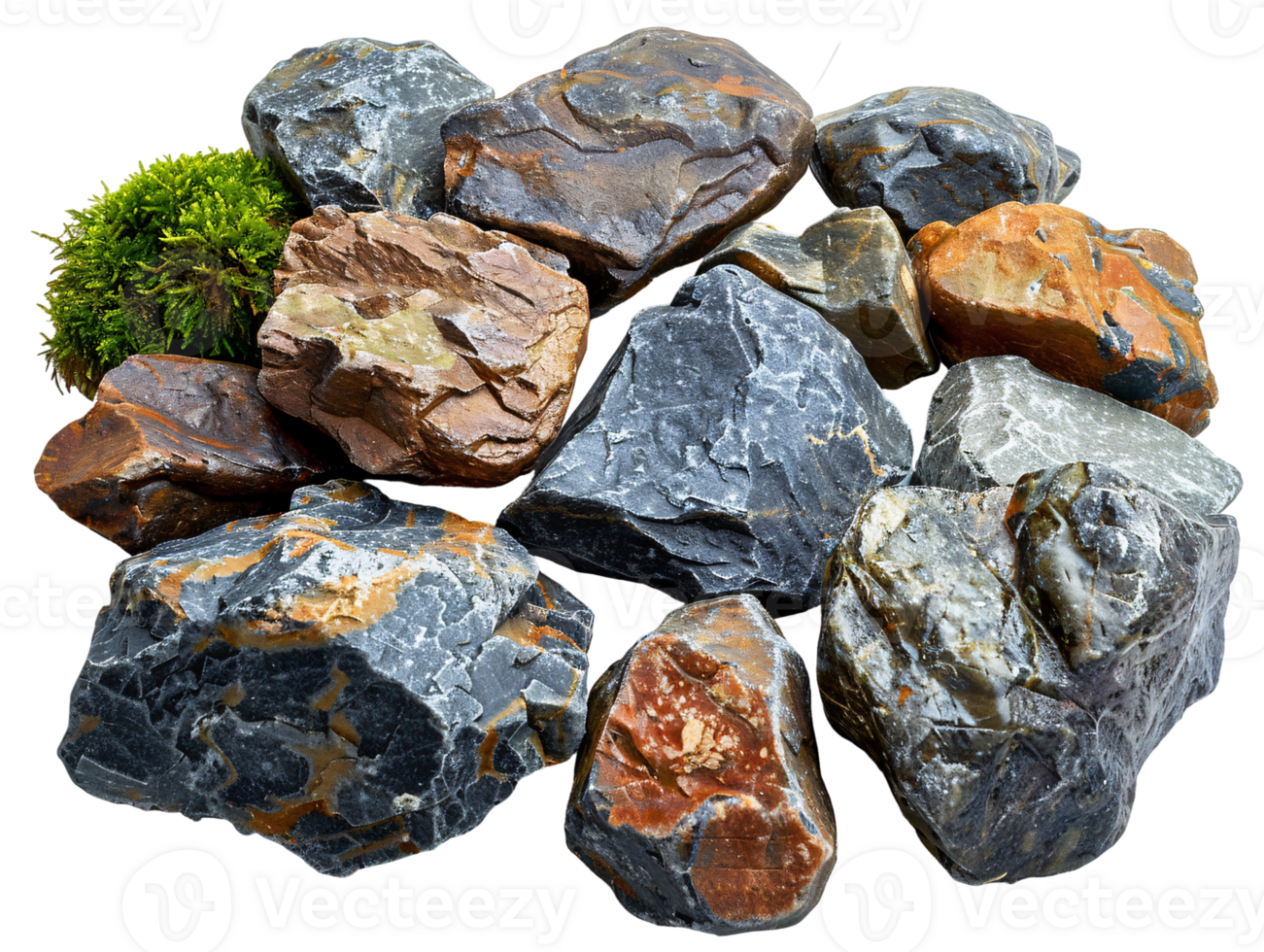 A bunch of rocks with a green moss growing on top of them png