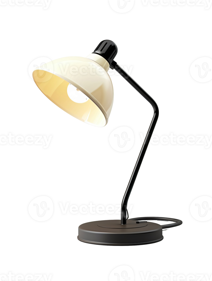 A lamp with a white shade and a black base. Isolated on a transparent background. png
