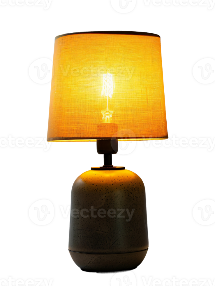 A lamp with a yellow shade is lit up. Isolated on a transparent background. png