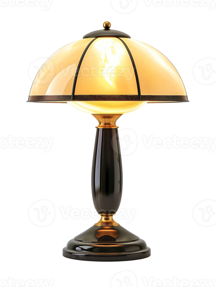 A lamp with a yellow shade is lit up. Isolated on a transparent background. png