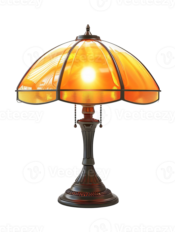 A lamp with a yellow shade is lit up. Isolated on a transparent background. png