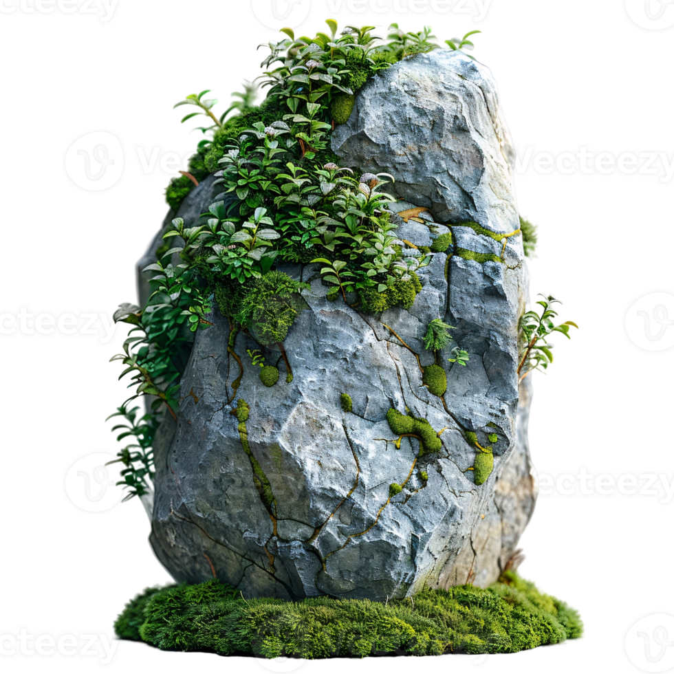 A large rock with moss growing on it png
