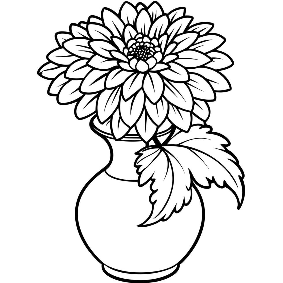 Chrysanthemum flower on the vase outline illustration coloring book page design, Chrysanthemum flower on the vase black and white line art drawing coloring book pages for children and adults vector