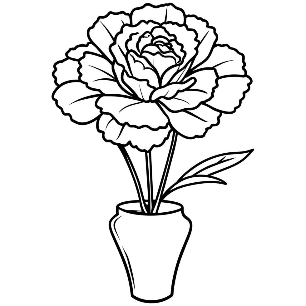 Carnation flower on the vase outline illustration coloring book page design, Carnation flower on the vase black and white line art drawing coloring book pages for children and adults vector