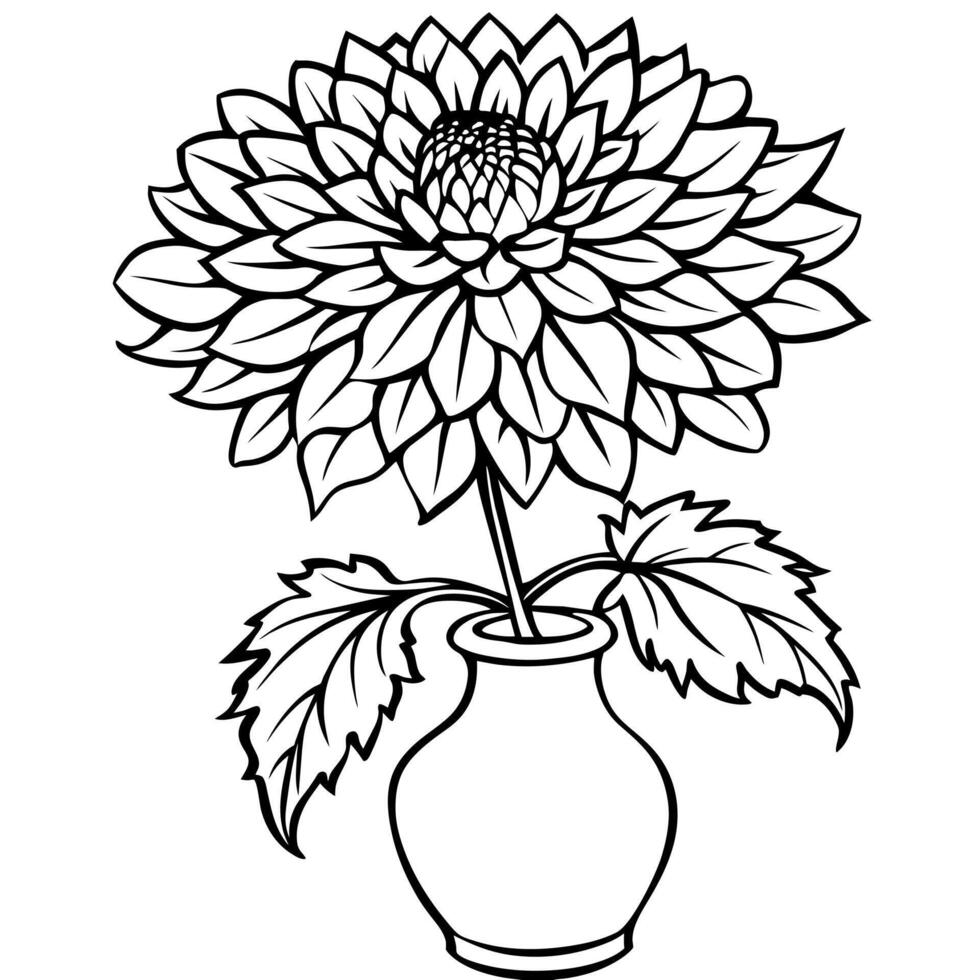 Chrysanthemum flower on the vase outline illustration coloring book page design, Chrysanthemum flower on the vase black and white line art drawing coloring book pages for children and adults vector
