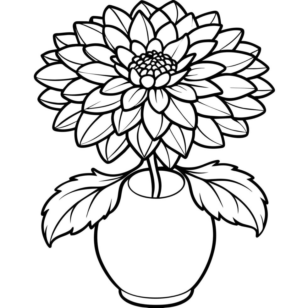 Chrysanthemum flower on the vase outline illustration coloring book page design, Chrysanthemum flower on the vase black and white line art drawing coloring book pages for children and adults vector