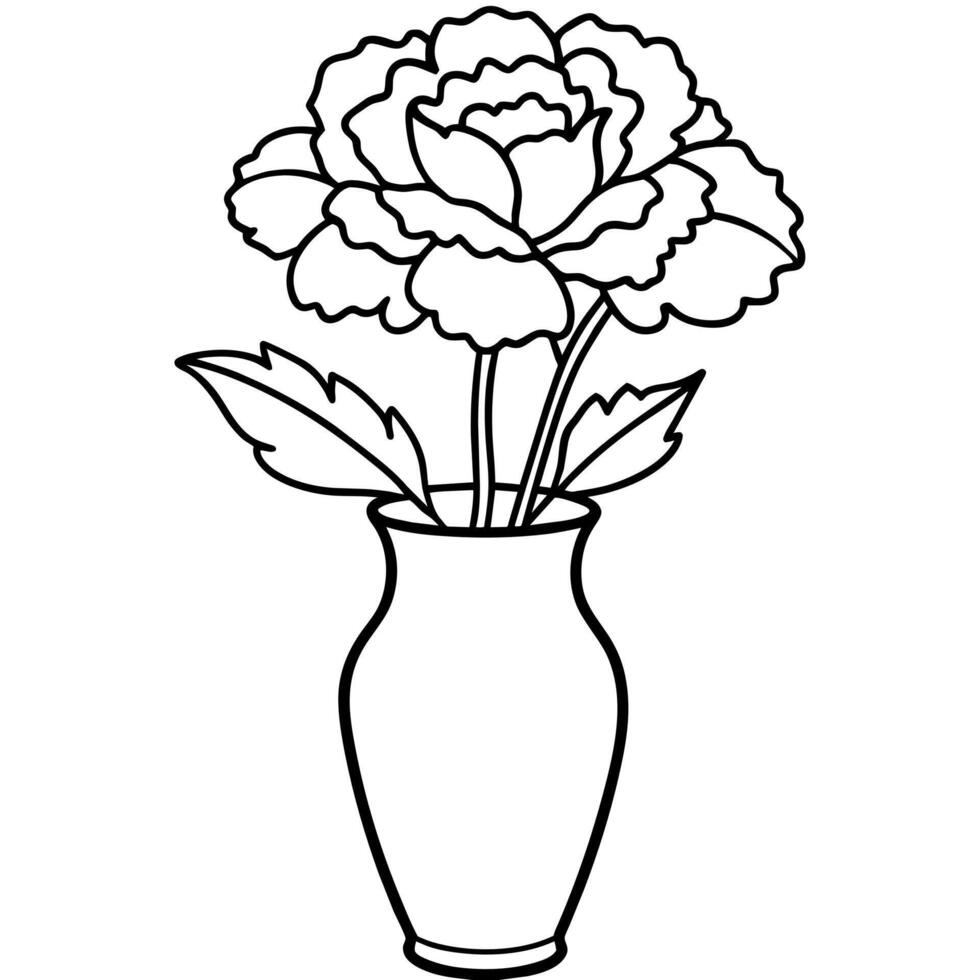 Carnation flower on the vase outline illustration coloring book page design, Carnation flower on the vase black and white line art drawing coloring book pages for children and adults vector