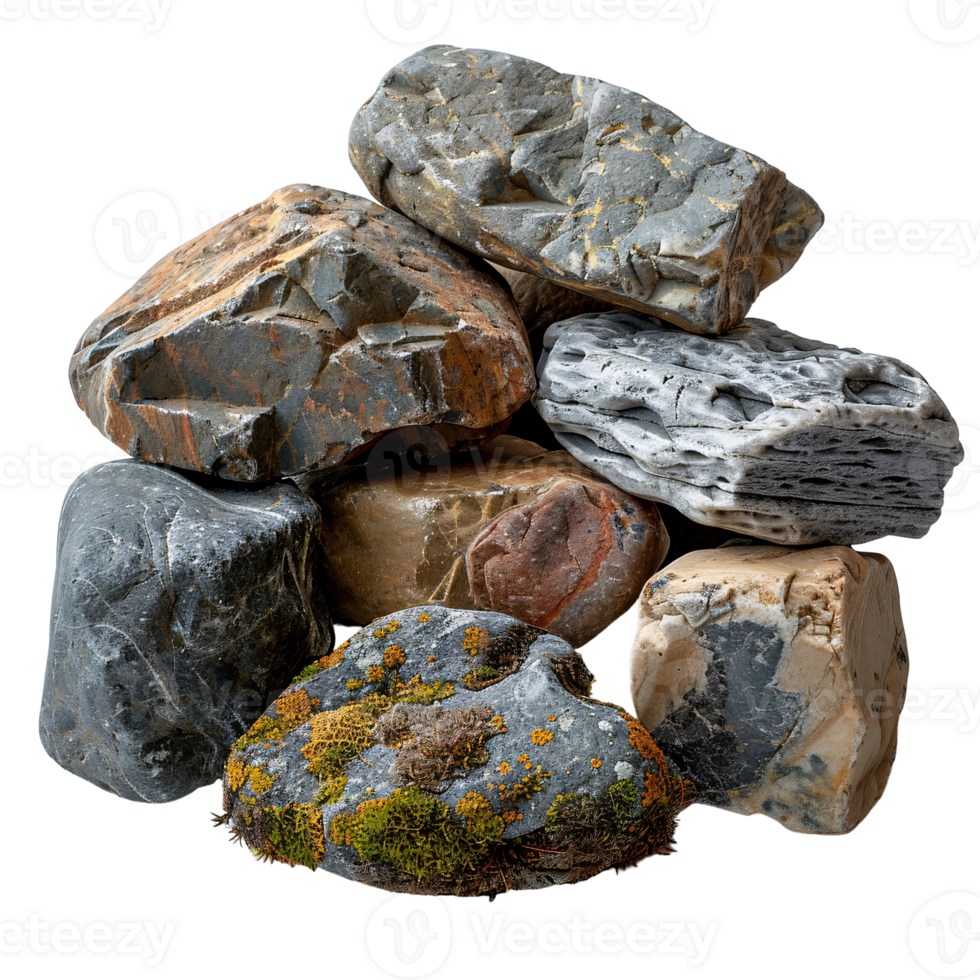 A bunch of rocks with a green moss growing on top of them png