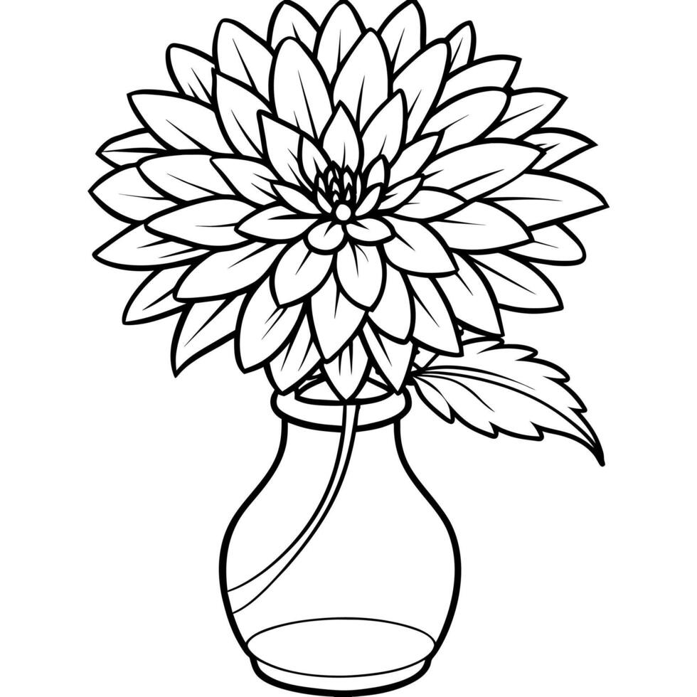Chrysanthemum flower on the vase outline illustration coloring book page design, Chrysanthemum flower on the vase black and white line art drawing coloring book pages for children and adults vector
