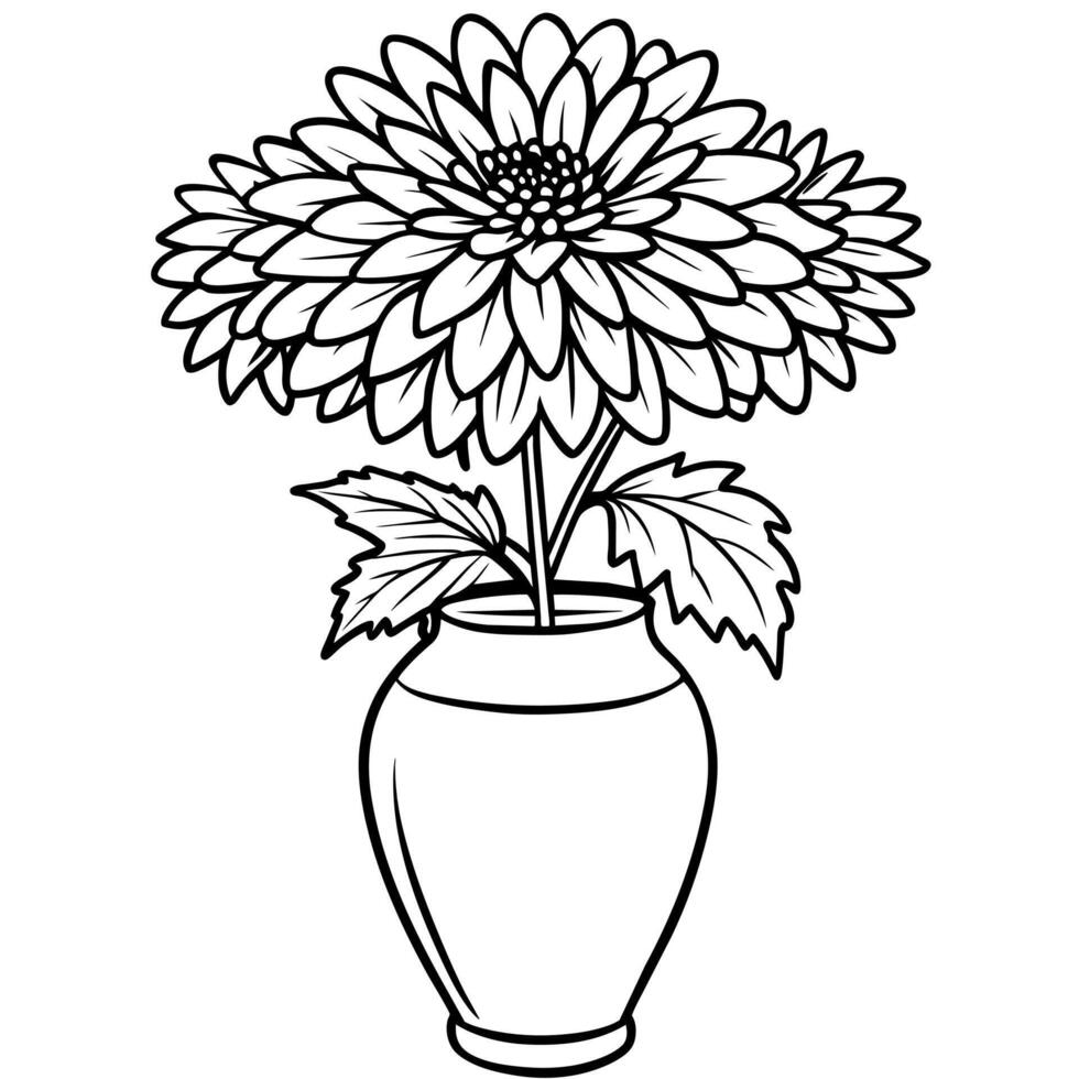 Chrysanthemum flower on the vase outline illustration coloring book page design, Chrysanthemum flower on the vase black and white line art drawing coloring book pages for children and adults vector