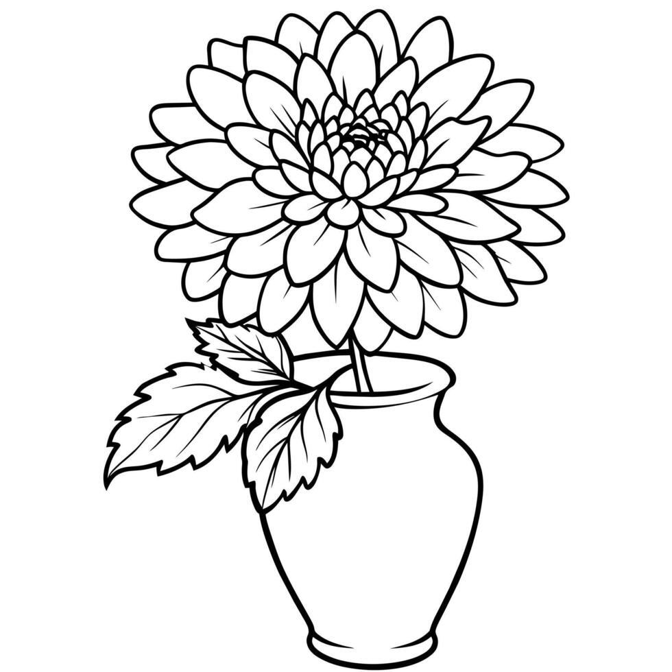 Chrysanthemum flower on the vase outline illustration coloring book page design, Chrysanthemum flower on the vase black and white line art drawing coloring book pages for children and adults vector