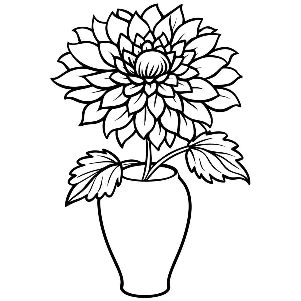 crisantemo flor en el florero contorno ilustración colorante libro página diseño, crisantemo flor en el florero negro y blanco línea Arte dibujo colorante libro paginas para niños y adultos vector