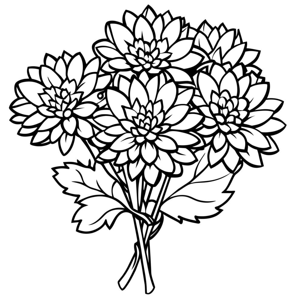 Chrysanthemum Flower Bouquet outline illustration coloring book page design, Chrysanthemum Flower Bouquet black and white line art drawing coloring book pages for children and adults vector