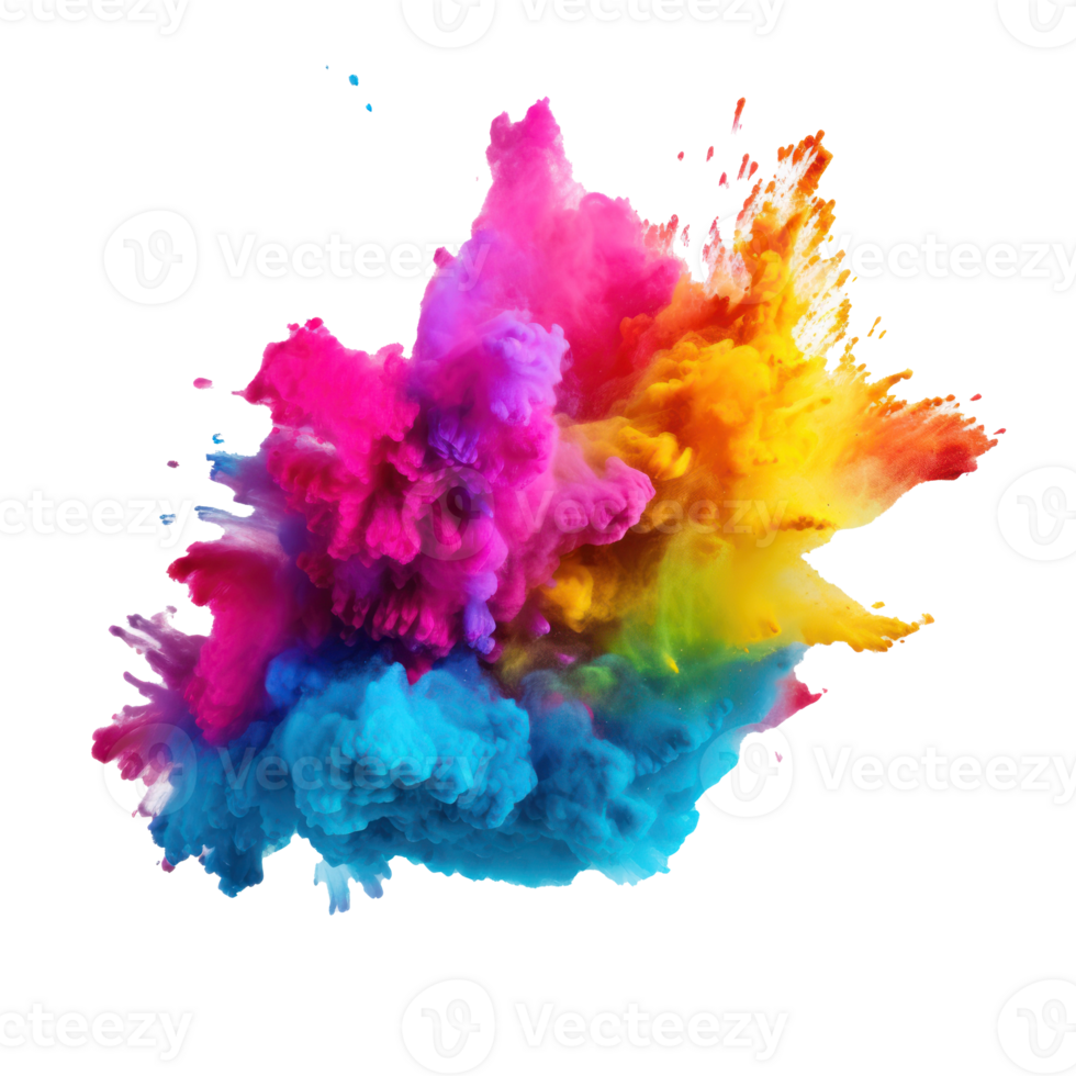 Dynamic Color Explosion In Pink, Yellow, Blue Smoke Clouds. Abstract Artistic Cloud of Colorful Powder Explosion. png