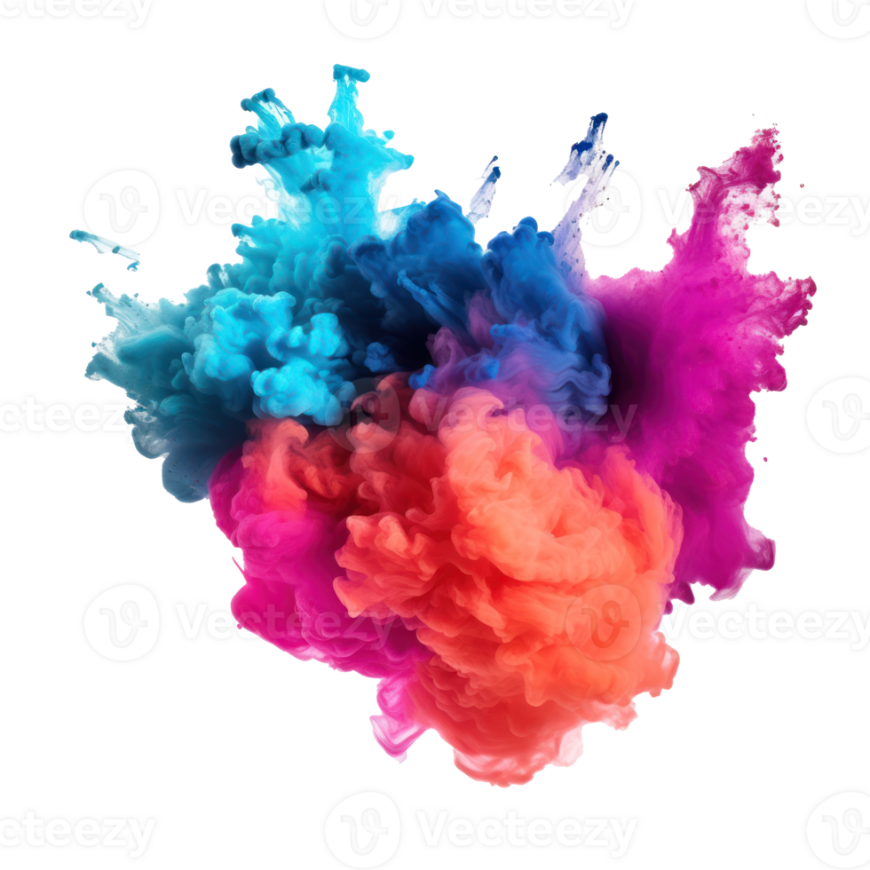 Explosion of Colorful Ink in Water. Abstract Colorful Smoke Pattern In Motion. png