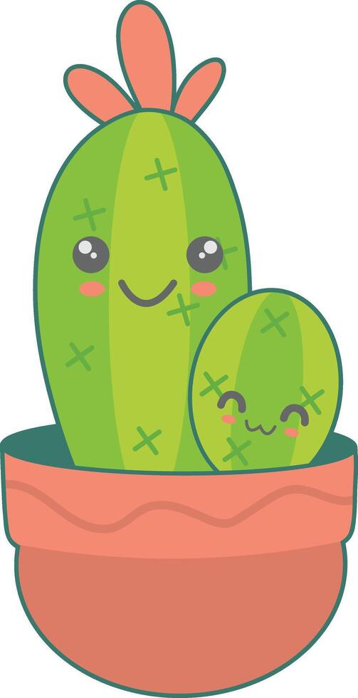 Kawaii Potted Cactus Character with Cute Cartoon Design. Illustration on White Background vector