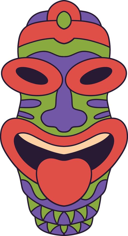 Ethnic Tiki Mask Element. Tribal Hawaii Totem African Traditional Wooden Symbol. vector