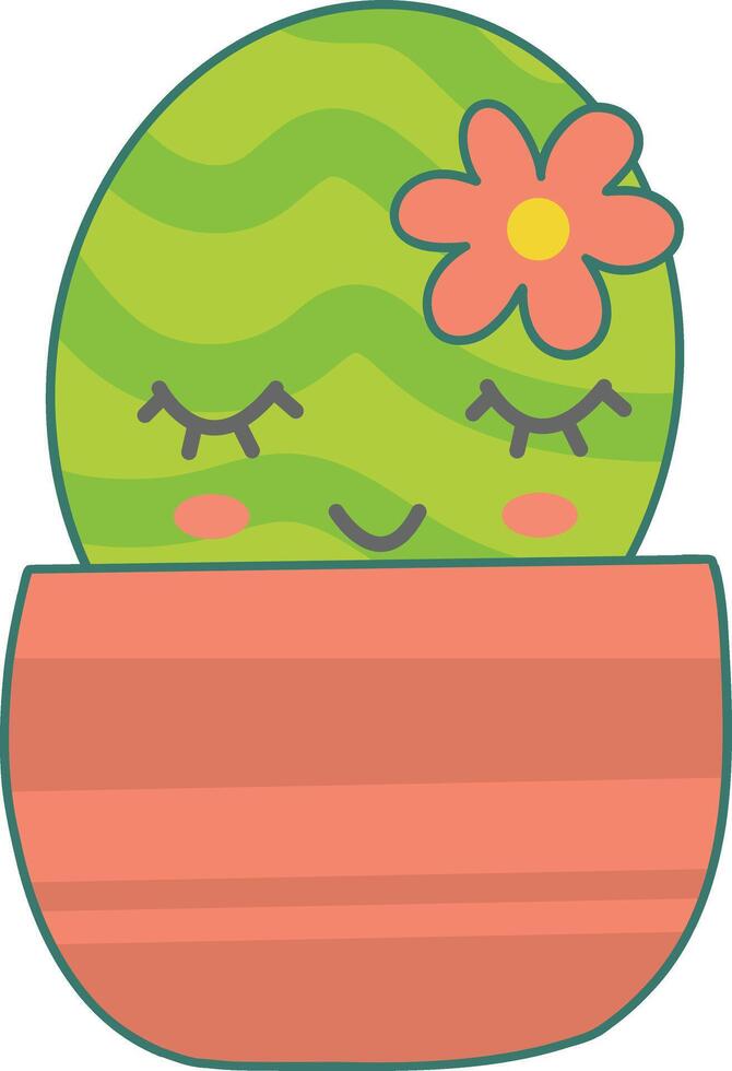 Kawaii Potted Cactus Character with Cute Cartoon Design. Illustration on White Background vector