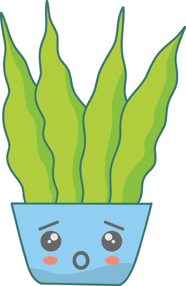 Kawaii Potted Cactus Character with Cute Cartoon Design. Illustration on White Background vector