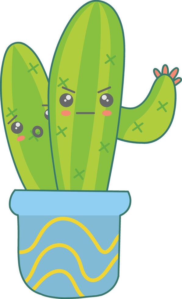 Kawaii Potted Cactus Character with Cute Cartoon Design. Illustration on White Background vector