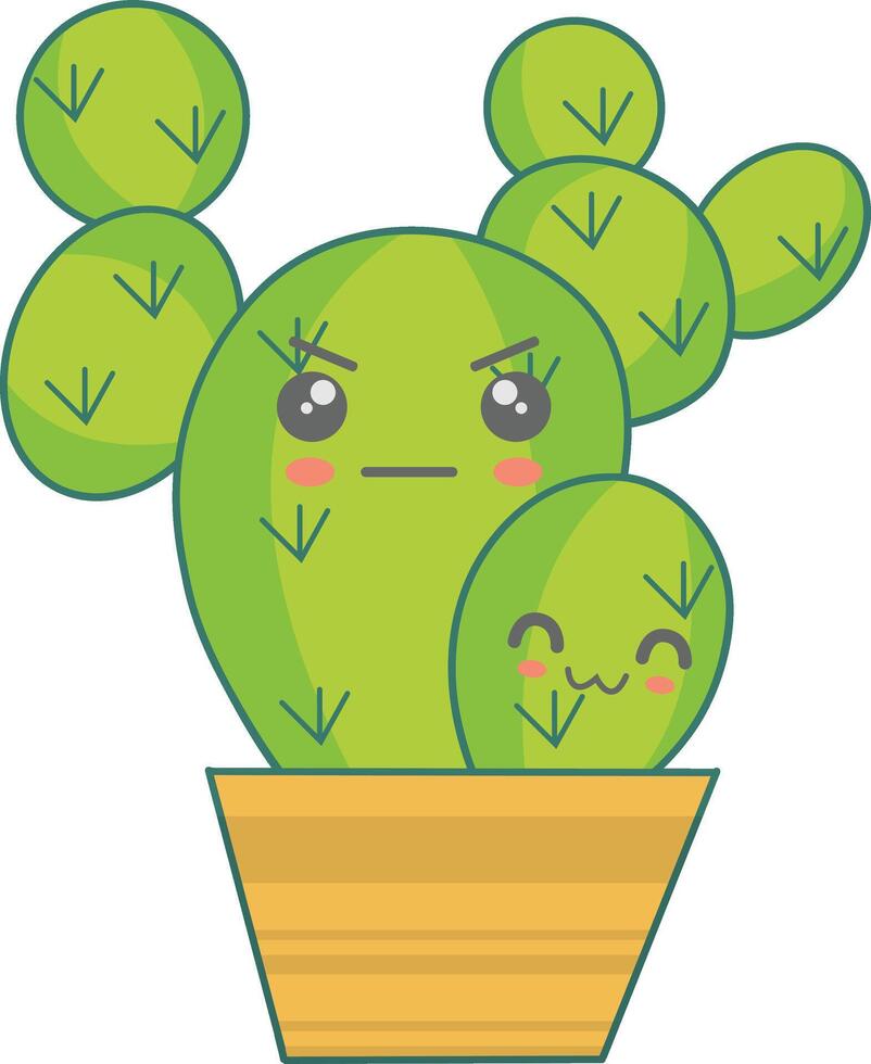 Kawaii Potted Cactus Character with Cute Cartoon Design. Illustration on White Background vector