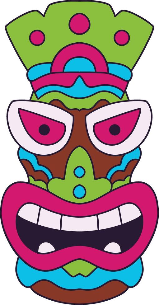 Ethnic Tiki Mask Element. Tribal Hawaii Totem African Traditional Wooden Symbol. vector