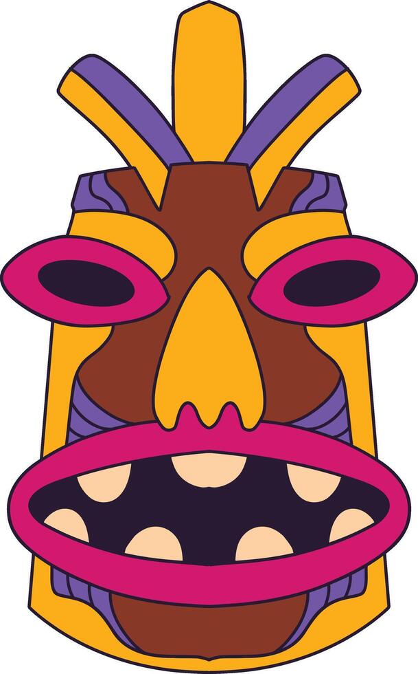 Ethnic Tiki Mask Element. Tribal Hawaii Totem African Traditional Wooden Symbol. vector