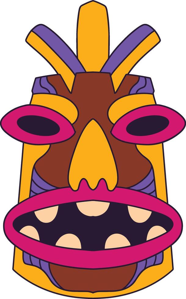 Ethnic Tiki Mask Element. Tribal Hawaii Totem African Traditional Wooden Symbol. vector