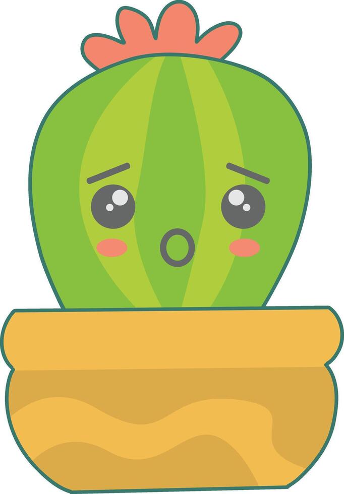 Kawaii Potted Cactus Character with Cute Cartoon Design. Illustration on White Background vector