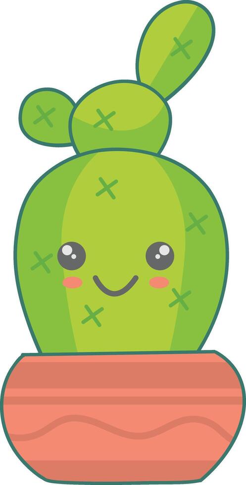 Kawaii Potted Cactus Character with Cute Cartoon Design. Illustration on White Background vector