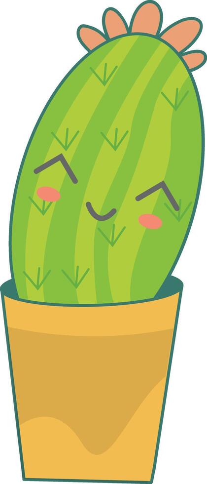 Kawaii Potted Cactus Character with Cute Cartoon Design. Illustration on White Background vector