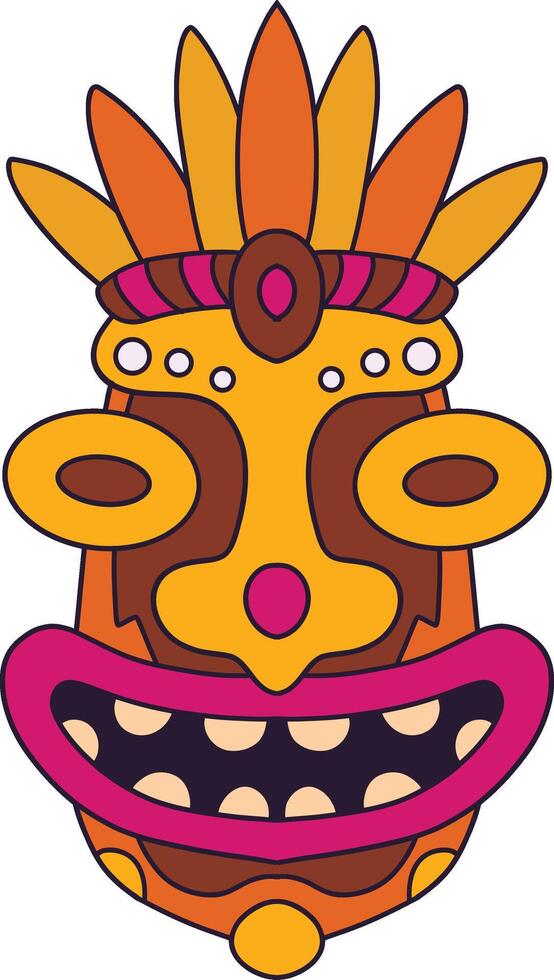 Ethnic Tiki Mask Element. Tribal Hawaii Totem African Traditional Wooden Symbol. vector