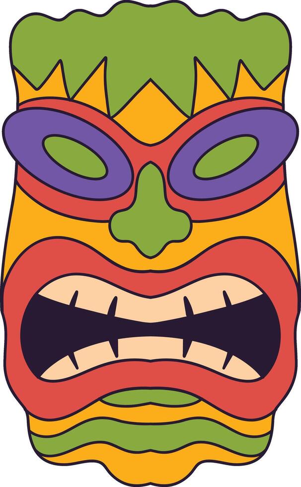 Ethnic Tiki Mask Element. Tribal Hawaii Totem African Traditional Wooden Symbol. vector