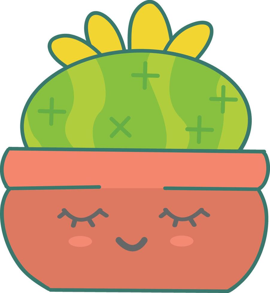 Kawaii Potted Cactus Character with Cute Cartoon Design. Illustration on White Background vector