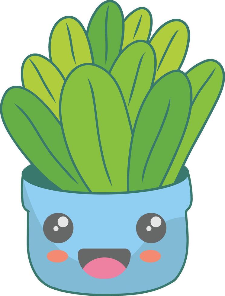 Kawaii Potted Cactus Character with Cute Cartoon Design. Illustration on White Background vector