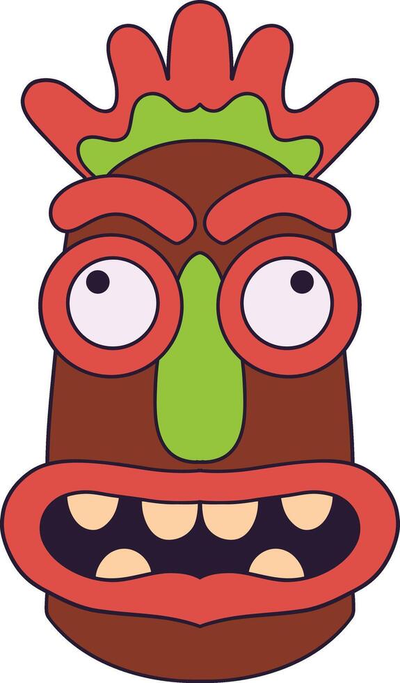 Ethnic Tiki Mask Element. Tribal Hawaii Totem African Traditional Wooden Symbol. vector