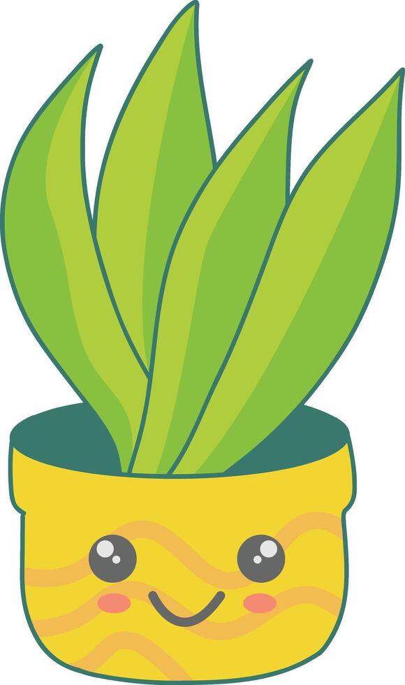 Kawaii Potted Cactus Character with Cute Cartoon Design. Illustration on White Background vector