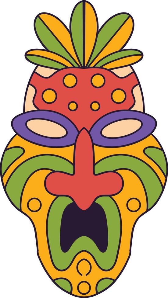 Ethnic Tiki Mask Element. Tribal Hawaii Totem African Traditional Wooden Symbol. vector