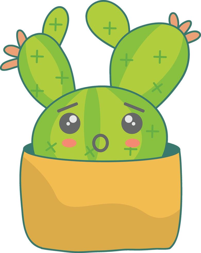 Kawaii Potted Cactus Character with Cute Cartoon Design. Illustration on White Background vector