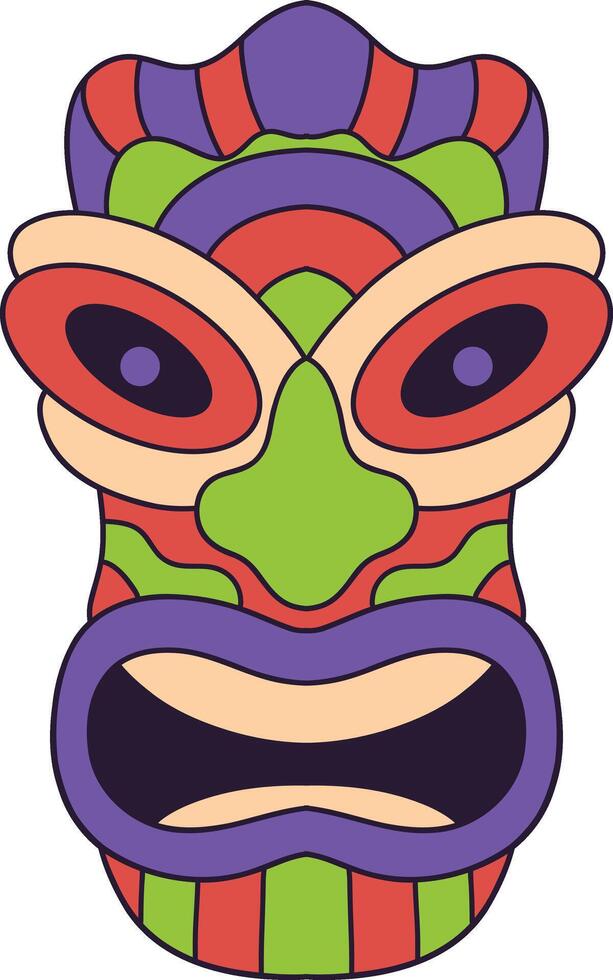 Ethnic Tiki Mask Element. Tribal Hawaii Totem African Traditional Wooden Symbol. vector