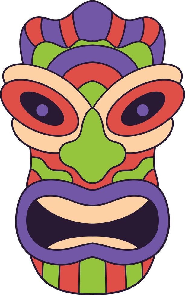 Ethnic Tiki Mask Element. Tribal Hawaii Totem African Traditional Wooden Symbol. vector