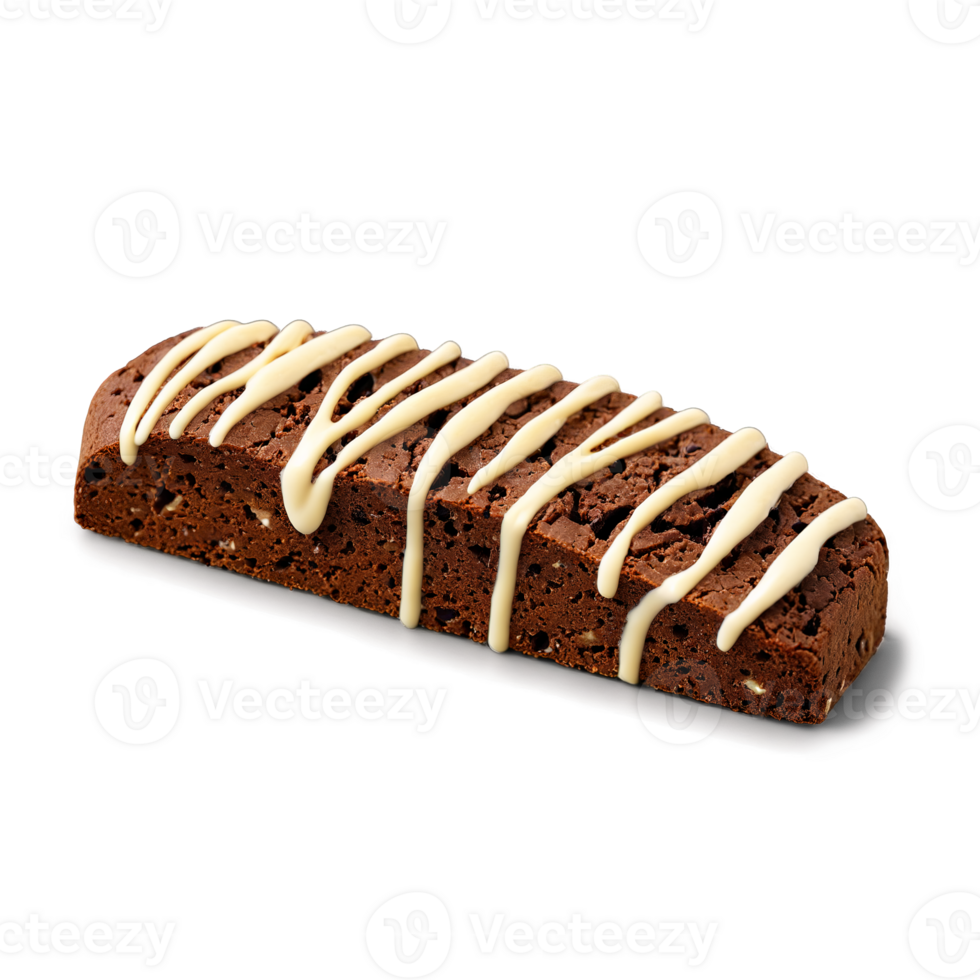 Chocolate biscotti with oblong shape crisp texture drizzled with white chocolate perfect for dunking Culinary png