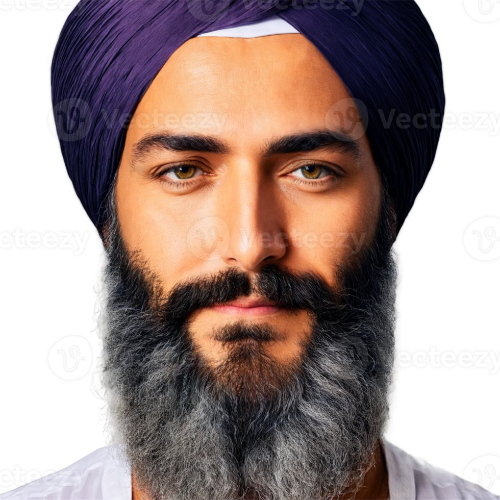 A man with a turban a long beard and a serene smile his kind eyes png